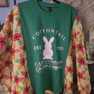 Upcycled Bunny Shirt With Floral Kantha Sleeves